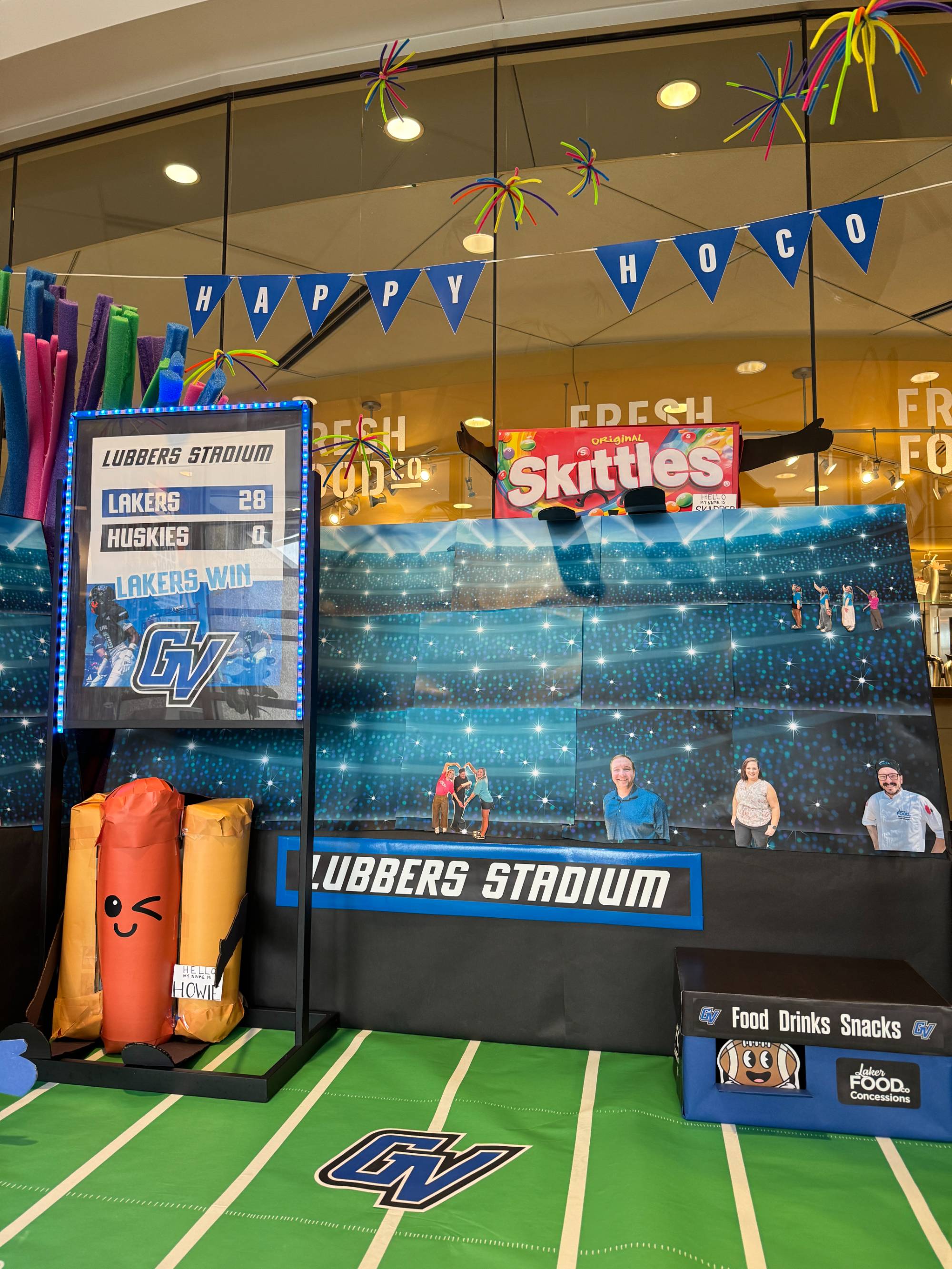Laker Food Co entrance decorations, Lubbers Stadium close up view
